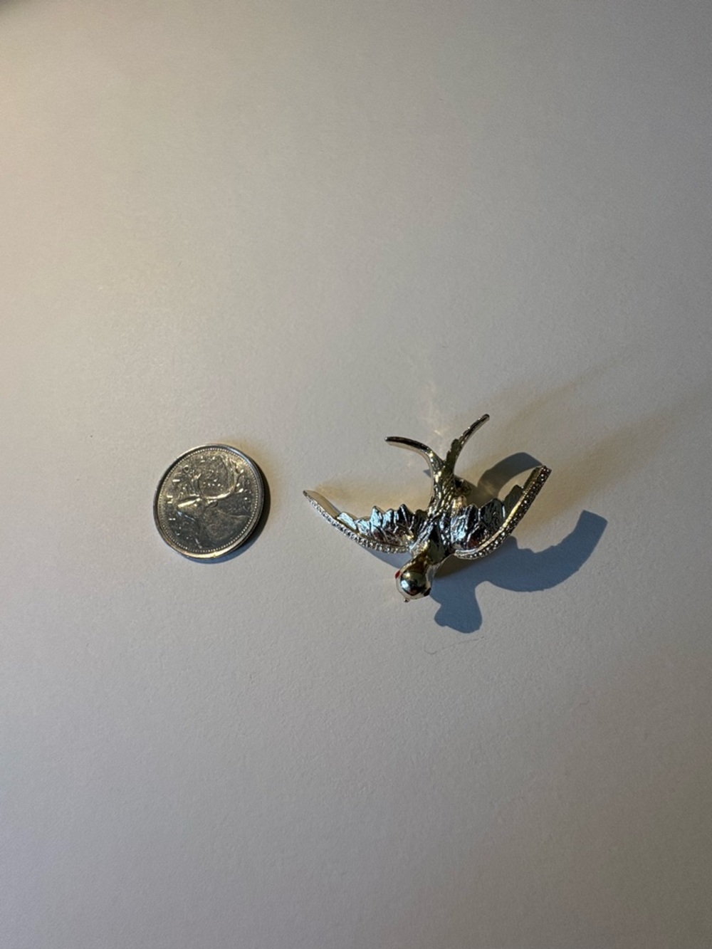 Silver Bird Brooch Pin - Shiny Metallic Accent